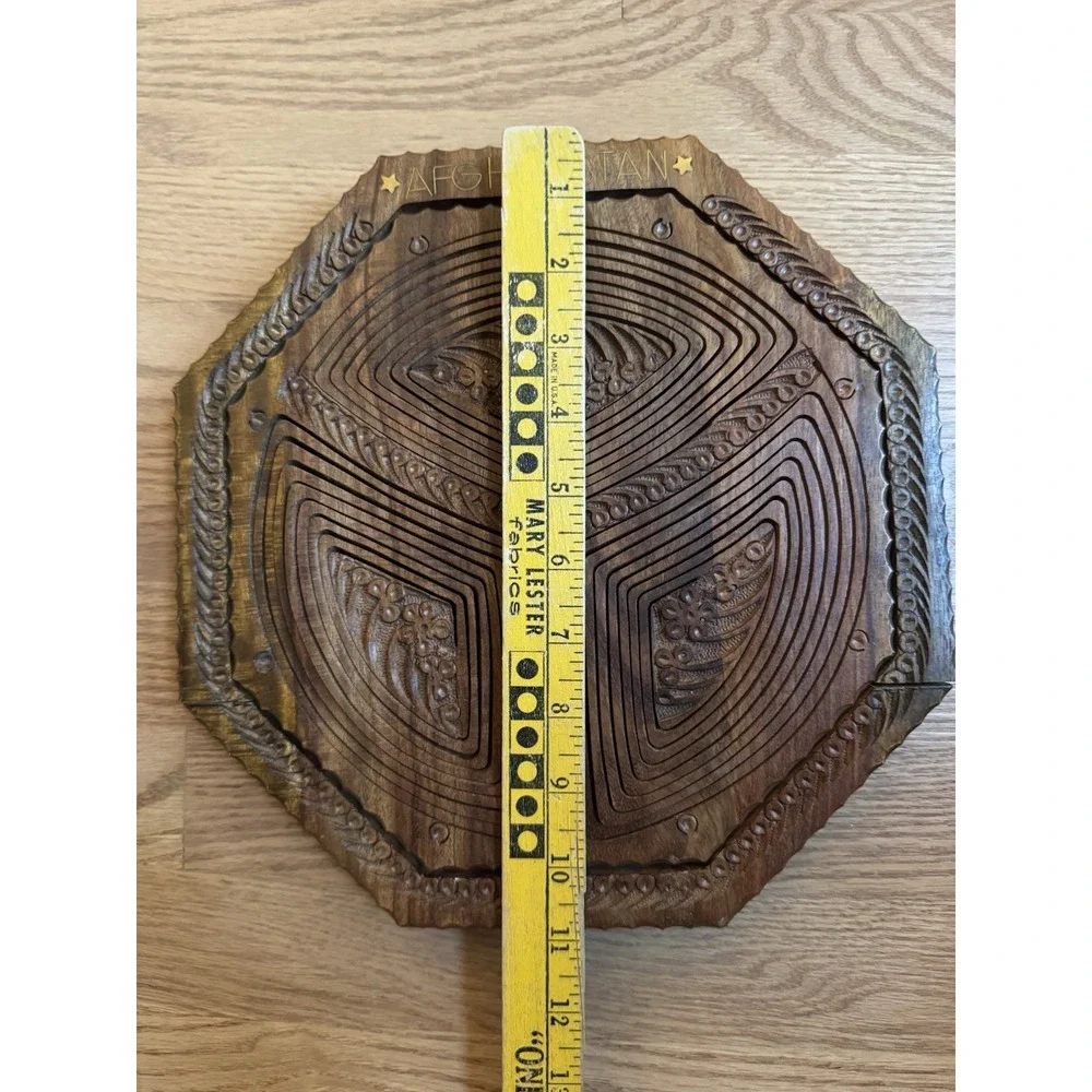 Vintage 1970s Afghanistan Hand Carved Wooden Collapsible Basket